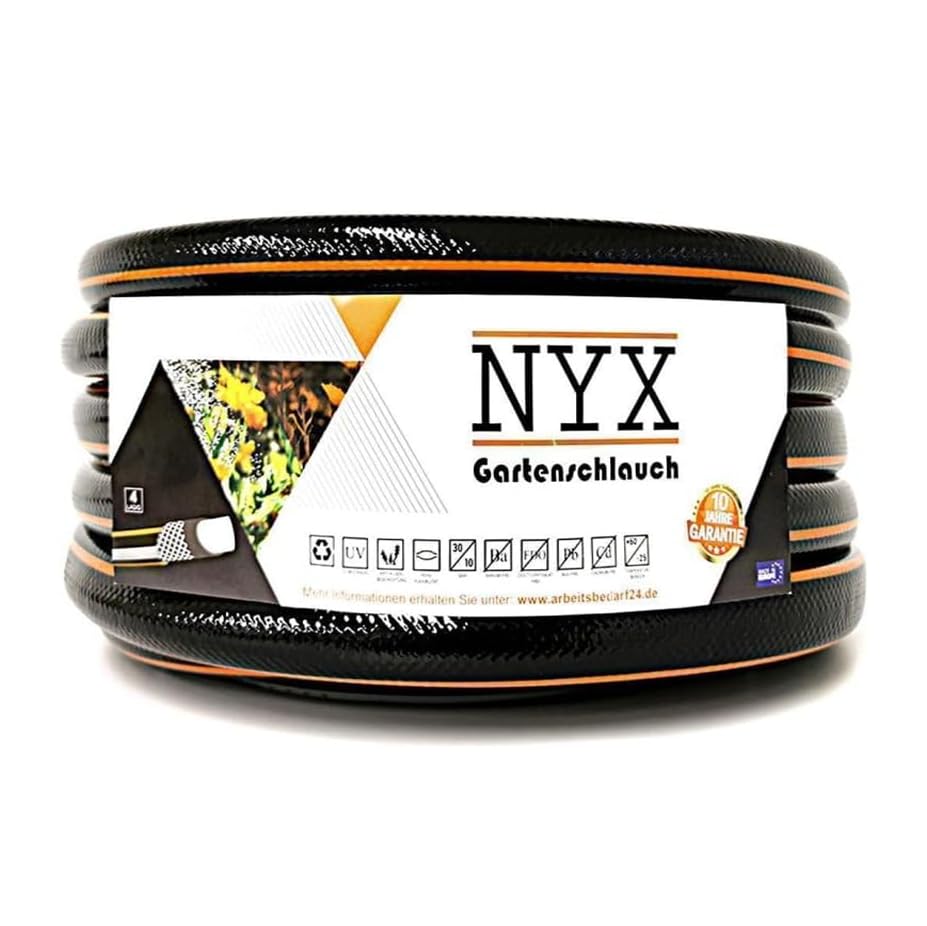 Gartenschlauch 3/4' NYX Premium 10 Jahre Garantie 4 lagig Wasserschlauch Bewässerungsschlauch schwarz/orange (20)