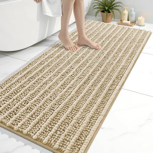Image of Arotive Luxury Bathroom Ruuner Rugs 60x24, Extra Soft Thick Absorbent Shaggy Chenille Bath Rugs, Machine Wash Dry, Bath Mats for Bathroom Floor, Tub and Shower, Home Decor Accessories, Beige