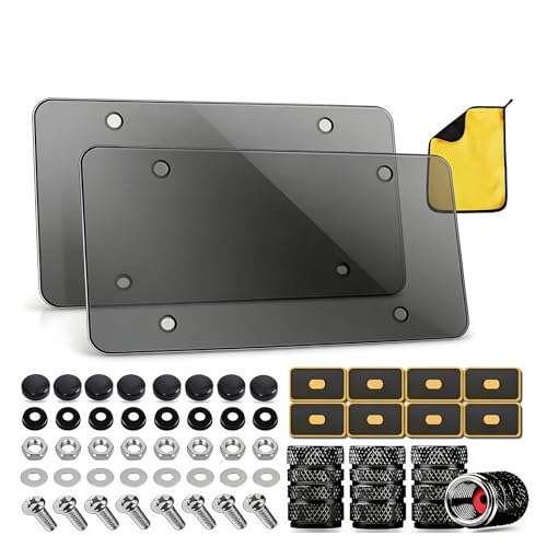 License Plate Cover & Frames: 2PCS Clear License Plate Protector Unbreakable Covers for Protecting Front/Rear License Plate with Screws Cover for Most US License Plates