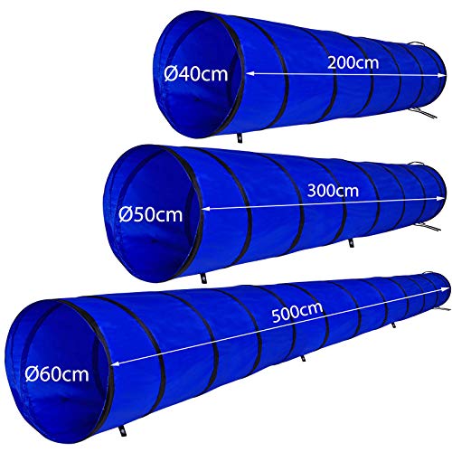 lionto Outdoor Tunnel robust für große & kleine Hunde, 300x50 cm, Faltbarer Spieltunnel für Kinder mit Heringen aus reißfestem Material, standhafter Agility Tunnel mit praktischer Tragetasche, blau