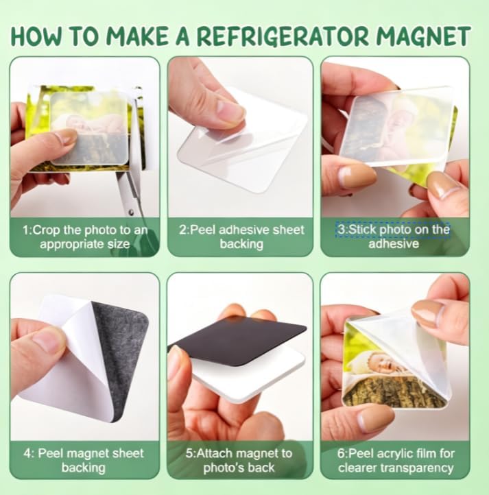 20Pcs DIY Fridge Magnet Kit, Clear Acrylic DIY Fridge Magnets Set with Adhesive Backing, Magnet Making Kit for Crafts, Kitchen, Classroom, Party & Office Decoration