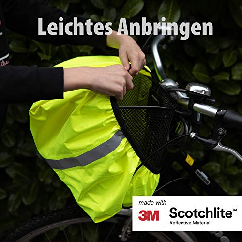 Salzmann Reflektierender Regenschutz für Fahrradkörbe - wasserdichte Korbabdeckung - Hergestellt mit 3M Scotchlite