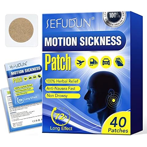 Motion Sickness Patch, Natural Sea Sickness Patches Behind Ear for Adult Kids, 72h Long Effect Non-Drowsy and Waterproof Anti Nausea Patches-Relieving Sickness of Cars, Airplanes, Cruise, Trains Cover