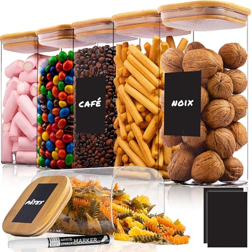 Deco haus® Bocaux de Conservation 6 pcs avec Couvercles + Étiquettes [HERMÉTIQUES] - Pour...