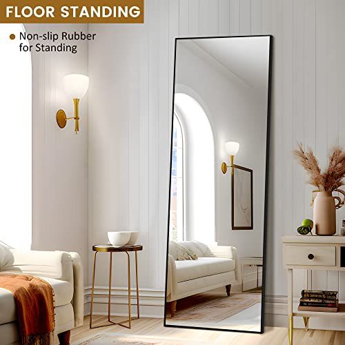 Image of PexFix Full Body Mirror Length with Black Aluminum Alloy Frame Stand Wall Mounted Hanging for Bedroom Bathroom Living Room Decor,55''x16'' (1016)