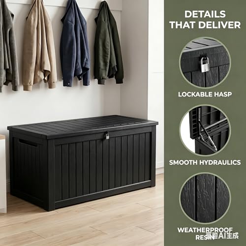 Image of 198 Gallon Resin Deck Box - Finally, a Lockable Outdoor Storage That Fits Everything (Cushions, Tools, Pool Gear & BBQ) - Weatherproof Wood Grain Design for Patio, Garden, Office, Home Indoor Outdoor