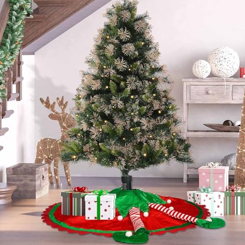 48-Inch-Elf-Tree-Skirt-with-Striped-Legs-and-Pom-Large-Red-and-Green-Tree-Skirt-for-6-ft-Tree-Quilted-Elf-Themed-Decorations-and-Ornaments-for-Xmas-Party-Christmas-Tree 48 Inch Elf Tree Skirt with Striped Legs and Pom Large Red and Green Tree Skirt for 6 ft Tree Quilted Elf Themed Decorations and Ornaments for Xmas Party Christmas Tree