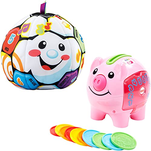 Image of Fisher-Price Learning Toy Bundle with Laugh & Learn Smart Stages Piggy Bank and Singin’ Soccer Ball for Infants and Toddlers