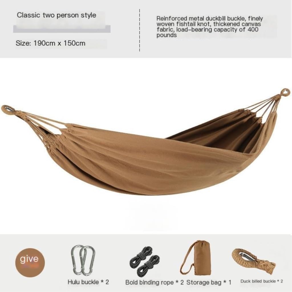 Hamaca para exteriores con diseño antivuelco, tela beige y azul resistente para patio, patio trasero, camping, soporta adultos dobles (uso en interiores y exteriores)
