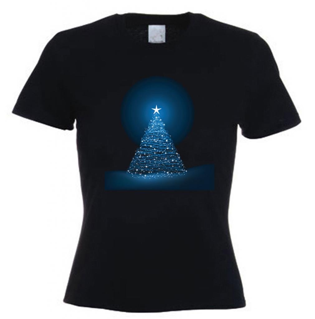 Tribal T-Shirts Christmas Tree Womens T Shirt (XL) Black