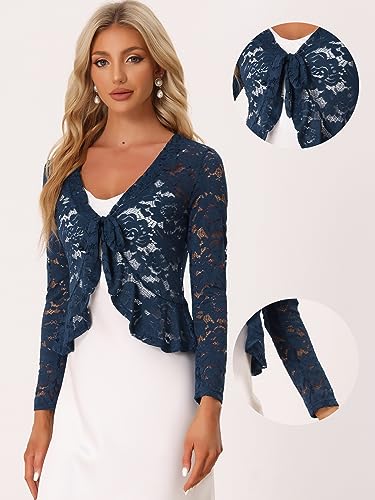 Image of Allegra K Bolero Shrug for Women's Lace Cardigan Tie Front Crop Ruffled Formal Dressy Wedding Shrugs