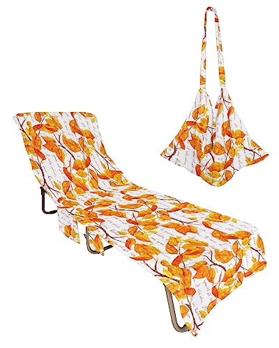 Orang Leaves, Beach Lounge Chair Towel Cover, Soft Chaise Lounge Towel with Side Pockets Patio Pool Chairs Cover for Beach/Pool Sunbathing 29x85 Fall Maple Leaf Autumn Seasonal Classics