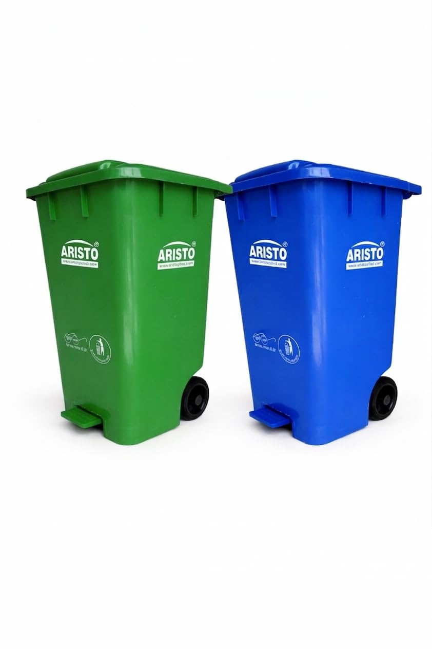 ARISTO Plastic Pedal Dustbin With Wheel 65 LTR [Green//Blue] Combo-image-22