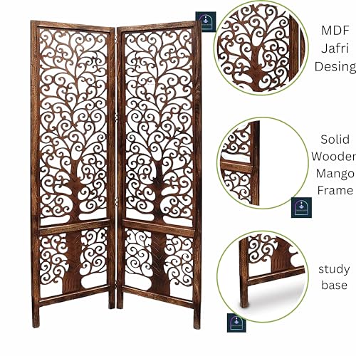 Image of Wooden Room Partition /Screen /Room Divider /Room Separator Traditional Handicrafts 6Ft (Dark Brown) (Tree 2 Panel)
