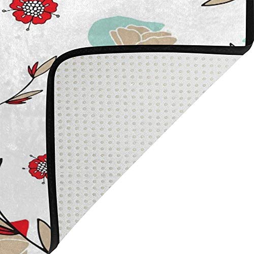 Tapis de sol lavable et antidérapant imprimé fleurs de salon - 5