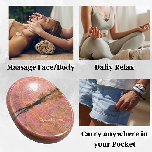 Image of Crystal Heaven Rhodonite Crystal Thumb Worry Pebbles Stones For Anxiety Stress Relief Massage - Aaa Grade Original Healing Gemstone Agate Rubbing Stone For Yoga Meditation Spiritual Reiki Feng Shui