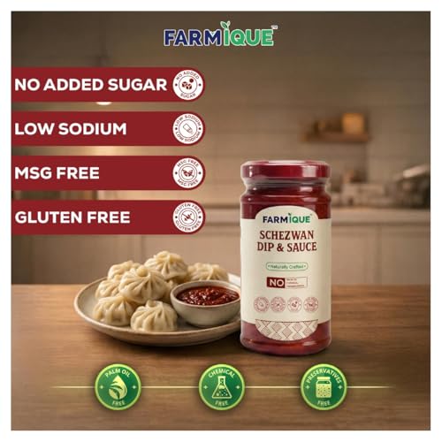 Image of Farmique Schezwan Dip & Sauce - 240g | No Preservatives & Chemical, No Palm Oil, No Added Sugar, Low Sodium, MSG Free | Bold & Spicy Indo-Chinese Flavour | Use for Noodles, Fried Rice, Momos & Snacks |