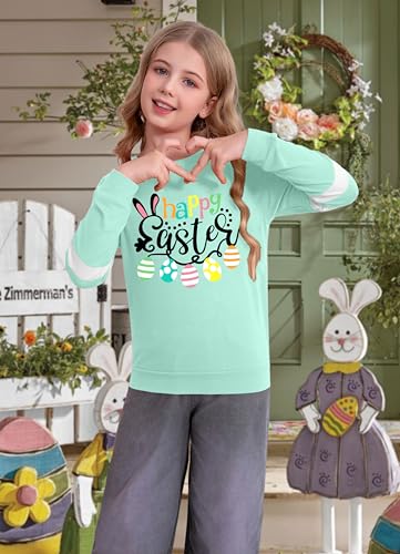 Image of Ithalt Kids Easter Shirts for Girls Cute Bunny Graphic Tshirt Easter Long Sleeve Tops 5-14y
