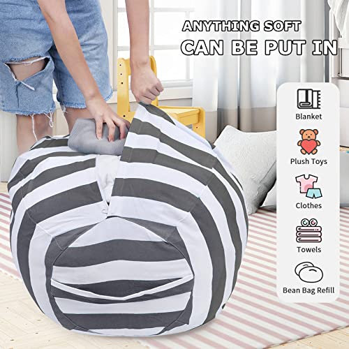 Kewjug Stuffed Animal Storage Bean Bag Chair Cover, Cotton Canvas Beanbag With Zipper For Organizing Kid's,Teens And Adults Room 24Inch (Grey) #TOP4
