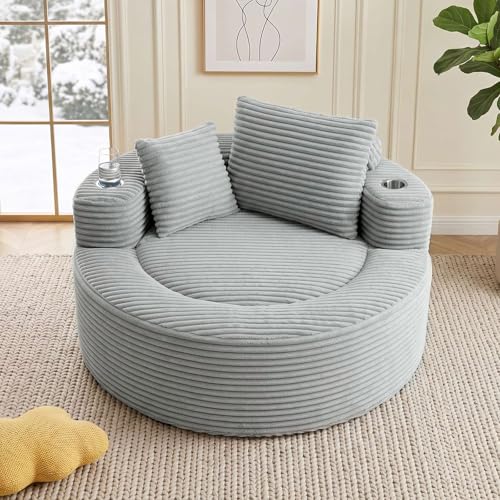 Image of Trustyue Boneless Couch,Comfy Fluffy Sofa Bed,Upholstered Sleeper Sofa with Cup Holder and Throw Pillows,Corduroy Plush Cloud Lounge Chair