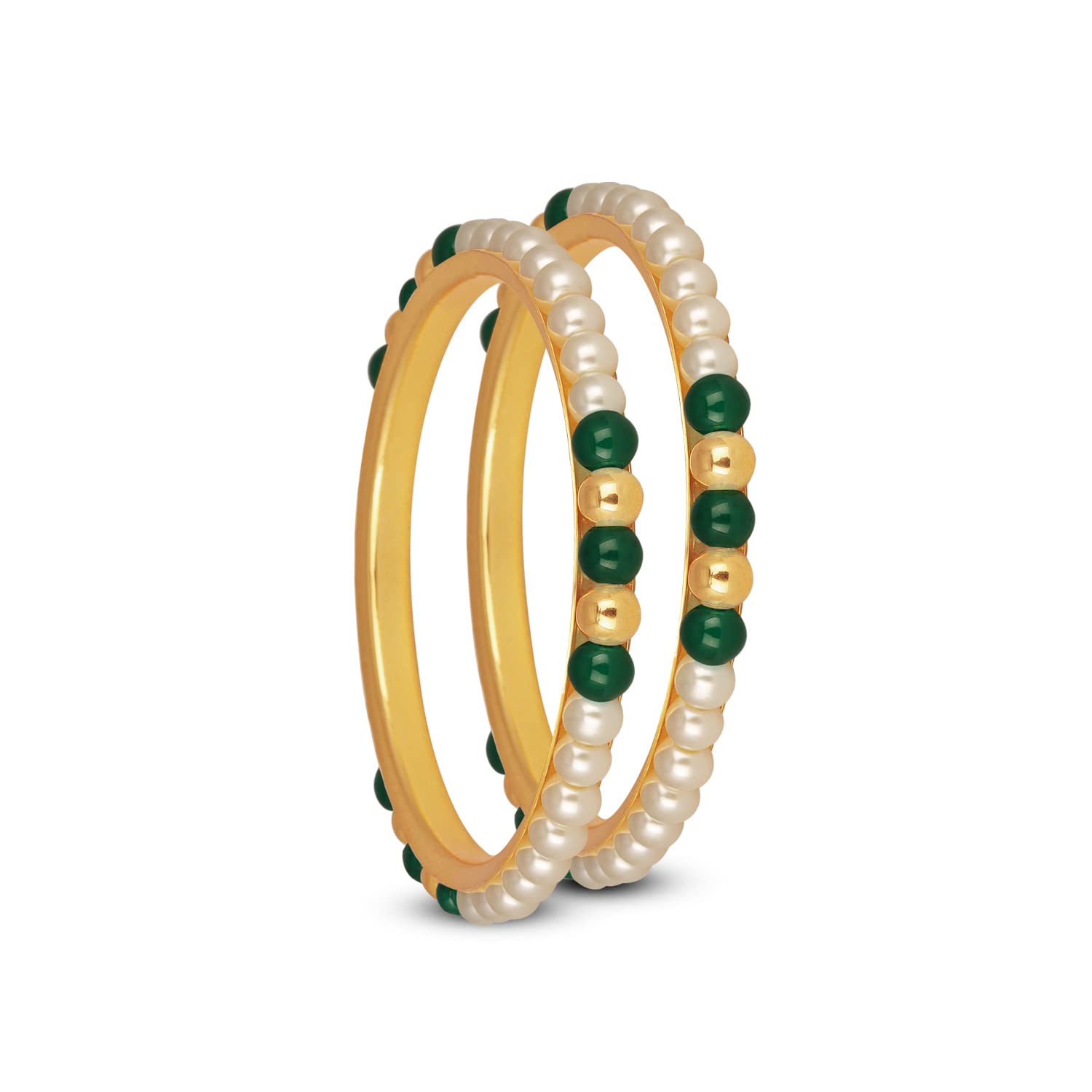 JFL - Jewellery for Less One Gram Gold Plated Pearl Bangles with Crystal & Gold Beads Handcrafted Traditional Bangle Set for Women & Girls (Green) (B0C4PVMWCM) Amazon Price History, Amazon Price Tracker