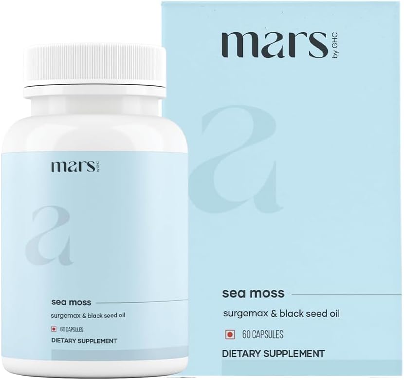 Mars Sea Moss Caps Surge Natural (60N) | Packed with 84 Essential Minerals | Powered with Black Seed Oil