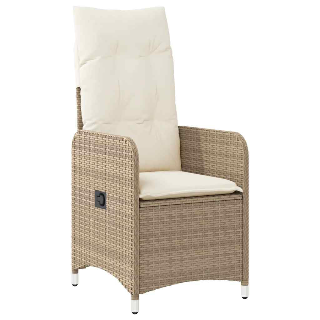 Set bistrot da giardino in polyrattan beige, con cuscini, 9 pezzi