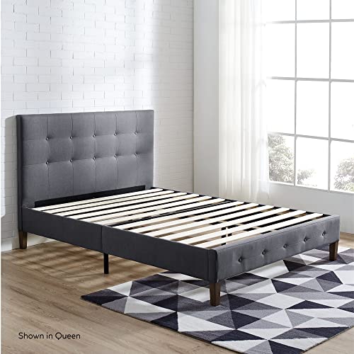 Image of Decoro Seattle Modern Tufted Upholstered Platform Bed | Headboard and Wood Frame with Wood Slat Support, King Size, Peyton Steel