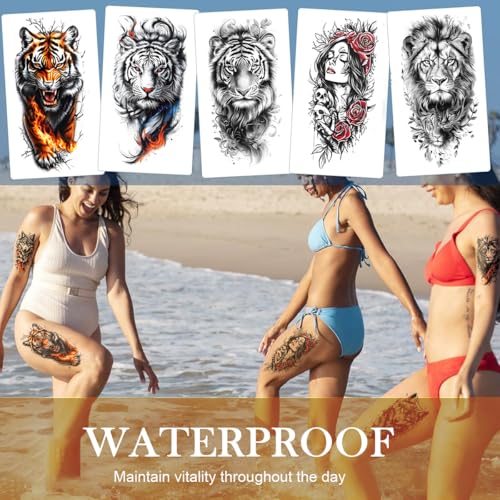 Image of MAYCREATE 34 Sheets Temporary Tattoo Sticker For Men Black Tattoo Stickers Beast on Arm Waterproof Large Tattoos Sticker Set