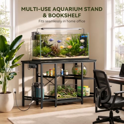 Image of 55-75 Gallon Fish Tank Stand with Power Outlet, Black