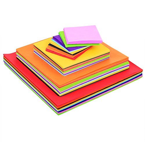 Blulu 4 Sizes Squares Tissue Paper Bulk Multicolor Craft Papers, 5 by 5 cm, 8 by 8 cm, 12 by 12 cm, 15 by 15 cm, 1600 Pieces