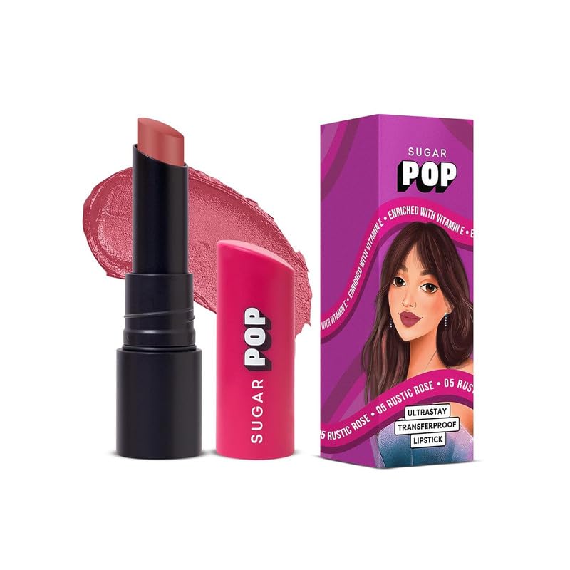 Image of SUGAR POP Ultrastay Transferproof Glossy Lipstick 05 Rustic Rose - 4 Gms - Enriched With Vitamin E | Smooth Glide | Waterproof | Longlasting|Moisturizing Lipstick