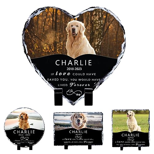 Personalized Pet Memorial Stones for Dogs and Cats - Heart-Shaped Grave Markers with Photo and Name