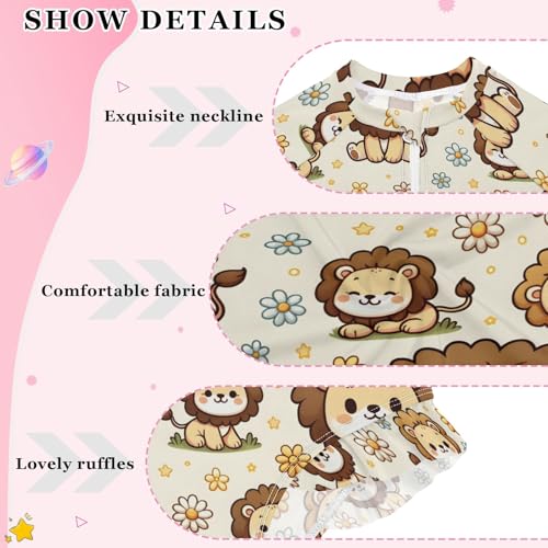 Cartoon Little Lion Daisy Girls Long Sleeve Swimsuit Rash Guard One Piece Bathing Suits Zipper 3-12T4