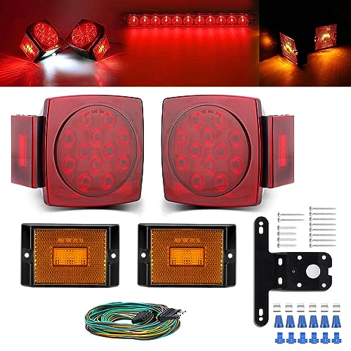 LIMICAR Trailer Lights LED Kit, Amber Marker Lights, Wire License Plate Bracket, Trailer Wiring Harness for Truck Boat Trailer RV Marine Under 80'
