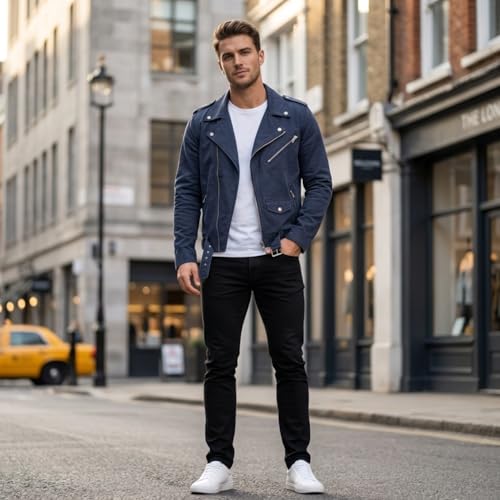 Image of Summer Lightweight Canvas Breathable Cotton Jacket For Men | Punk Gothic Brando Biker Coat Classic Rock Streetwear Belted Jacket