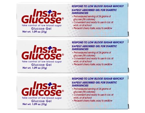 Insta-Glucose Gel Convenient Fast Acting Glucose for Blood Sugar Support Cherry Flavor 1.09 Oz (Pack of 3)
