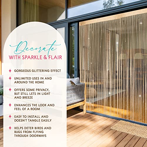 Blissful Bungalow BB-01 Glitter String Curtains - 2 Pack - 200 Strands Of Gold Sequin Glittering Joy thumb #2