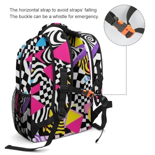 Fashion Computer Bag, Durable Travel Laptop Backpack, Water Resistant College Bag For Women Men Black And White Checkered Retro 80s 90s3
