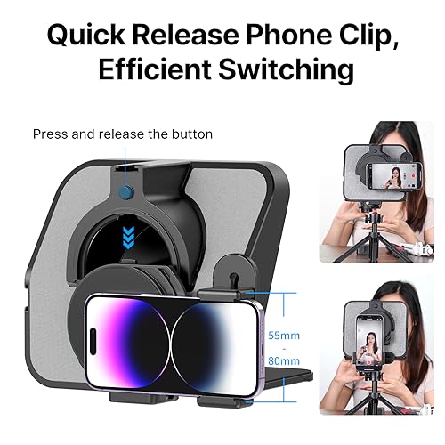 Image of ULANZI RT02 Universal Teleprompter for Tablets, Smartphones and Cameras with Remote Control and 5 Camera Lens Adapter Rings with Cold Shoe Mount and 1 /4 inch Threaded Hole