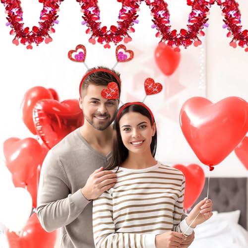 Image of 33 Feet Long Valentine's Day Tinsel Garland Red Heart Tinsel Holiday Decor for Outdoor or Indoor Use, Wedding Birthday Party Supplies Mothers Day Christmas Tree Garland Decorations