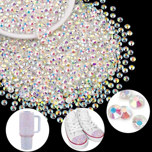 Image of 2000PCS SS16 /4mm Crystal Glass Rhinestones for Bedazzling (Transparent AB) | Flatback Rhinestones for Crafting DIY Nail Art Makeup Decoration, Gems Diomand Charms for Tumbler Shoes Clothing Mug