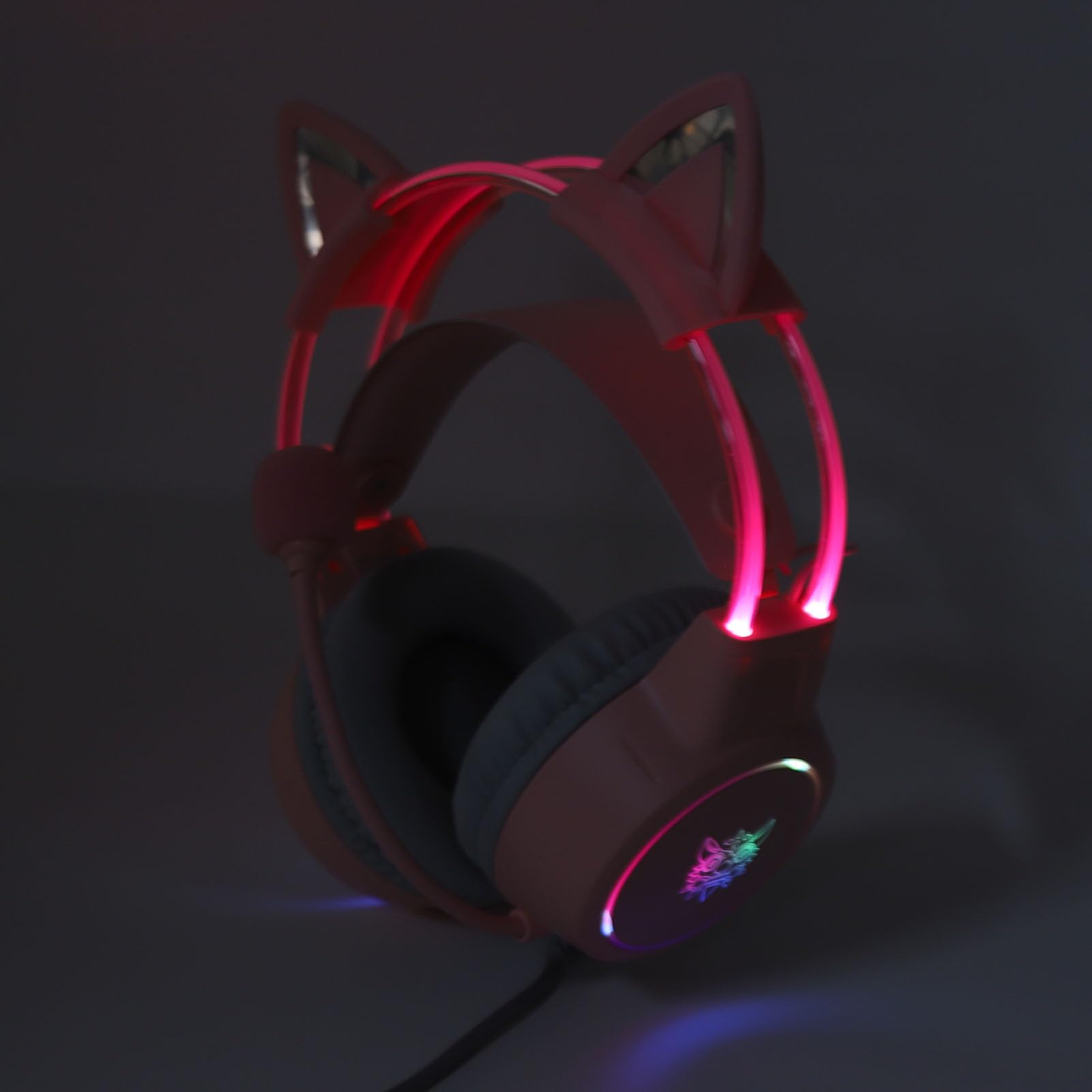 Casque d'écoute avec Oreilles de Chat, éclairage RVB, Oreilles de Chat Amovibles, Pilote de 50 Mm, Son Surround, Design Ergonomique, compatibilité Multi-Plateforme, pour Filles avec Prise