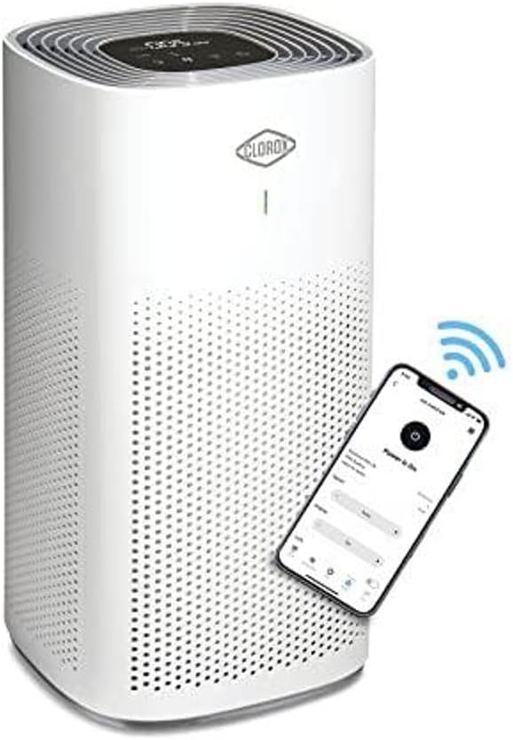 Clorox Smart Air Purifiers for Home, True HEPA Filter, Works with Alexa, Large Rooms up to 1,500 Sq Ft, Removes 99.9% of Viruses, Wildfire Smoke, Allergies, Dust, AUTO Mode, Whisper Quiet, White Up to 1,500 Sq Ft, Alexa Enabled