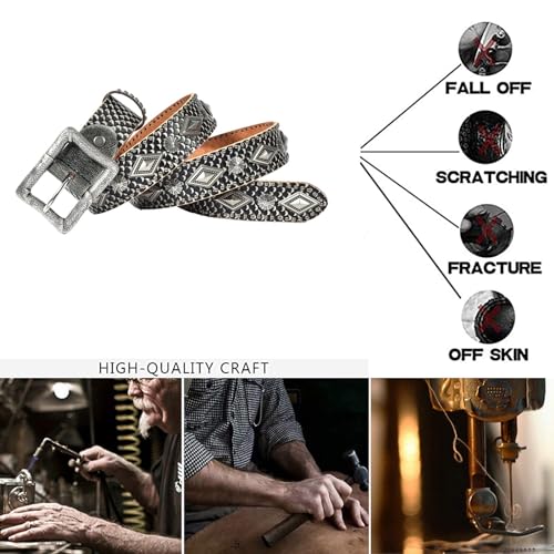 Ceinture cloutée cuir véritable robuste contre l'usure à rivets pyramides argentés - 5