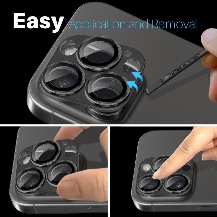 Image of Camera Lens Protector for iPhone 16 Pro /16 Pro Max | [Drop Protection] Tempered Glass | Metal Ring | Case Friendly | Scratch Resistant | Easy Installation (BLACK)