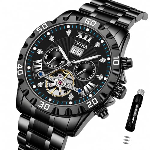 Vetra Mens Luxury Automatic Watch Self-Winding Skeleton Tourbillon Dress