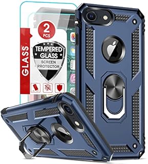 LeYi for iPhone SE 2020 Case,iPhone SE 3 2022 Case, iPhone 8/7 / iPhone 6/6S Case and 2 Tempered Glass Screen Protector,Ring Holder Shockproof Tough Protective Silicone TPU Armour Phone Cover, Blue