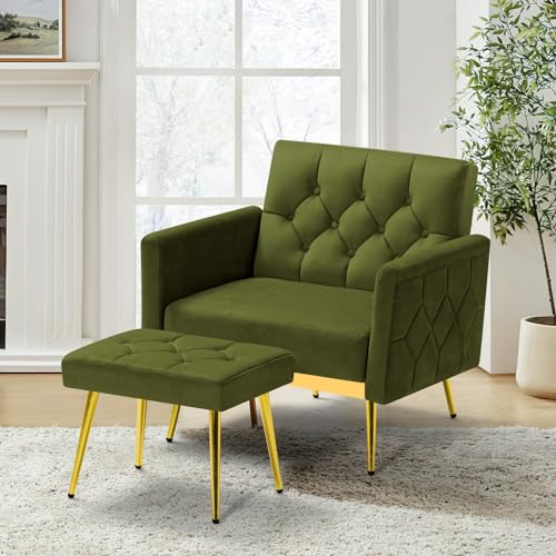 Sillón Plegable Terciopelo Verde Oliva miniatura 2