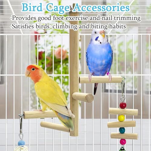 Image of Hamiledyi Bird Perch Stand Toy Natural Wood Perch Stand Birds Toys Parakeet Toy with Rotating Balls Spinning for Parakeets Cockatiels Conures Budgies Finches Love Birds